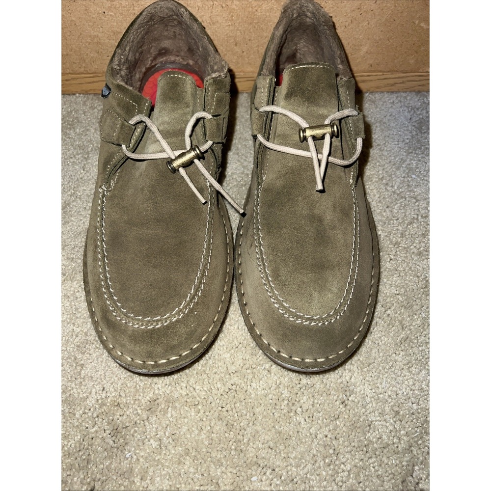 On Foot Zen Suede Faux Fur Lined Loafers Olive Green Toggle Lace Shoes EU 41